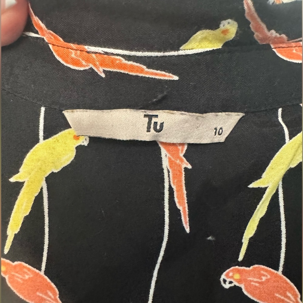 TU Parrots Print Tea Midi Dress Vintage Size 10 (best for Small) - Picture 7 of 9